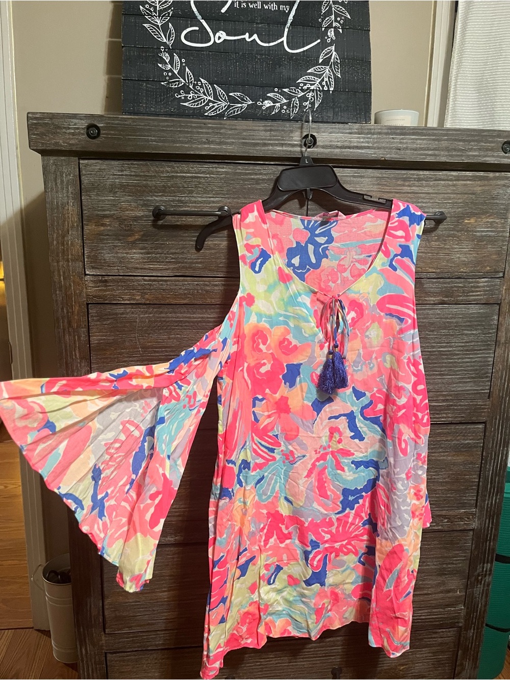 Lilly Pulitzer Coral Pink Blue Green Floral Long Sleeve Dress